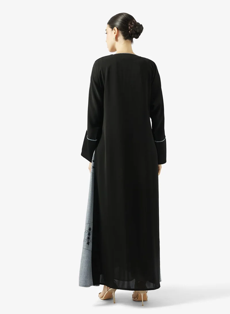 hayas closet Black Embroidered Abaya With Sheila